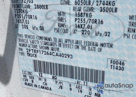 2004 Ford F-150 Heritage Xl/Xlt z USA, uszkodzony, nr VIN 2FTRF17264CA40293